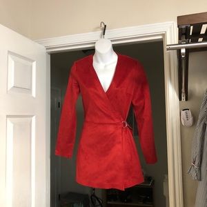 Zara Faux Suede Red Wrap Dress/Romper